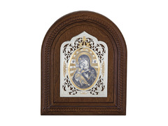Серебряная икона в деревянном киоте «Владимирская Пресвятая Богородица»